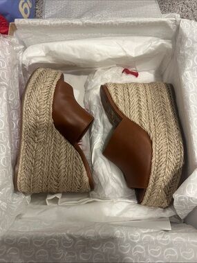 Christian Louboutin Brown Leather Espadrille Wedge Slides